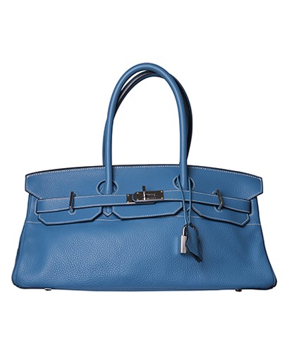 JPG Shoulder Birkin I Taurillon Clemence in Blue Jean, front view